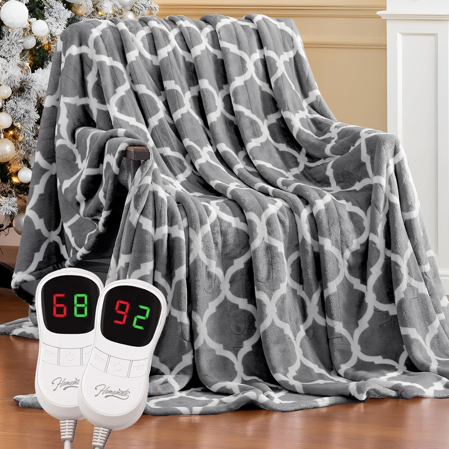 Homemate Heated Blanket Electric Queen Size - 84“x90“ Heating Blanket with 10 Fast Heat Levels 8 Hours Auto Off Ultra Soft Cozy Flannel Over-Heated Protection ETL Certification Keep Warming in Home