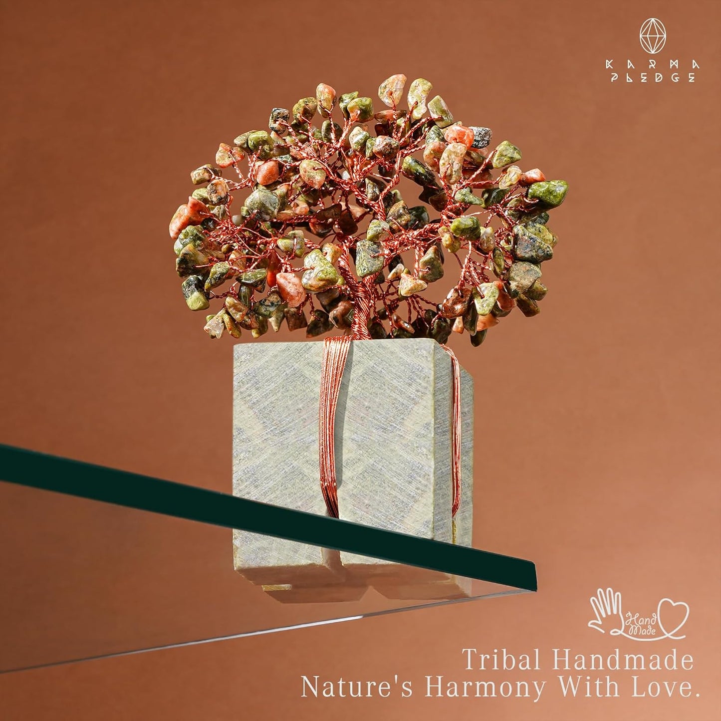 Crystal Tree for Birthday Gifts for Women, Handmade Raw Crystal Base Unakite Chakra Healing Crystal Tree of Life for Positive Energy, Money, Good Luck, Christmas Décor, Home and Office Decor