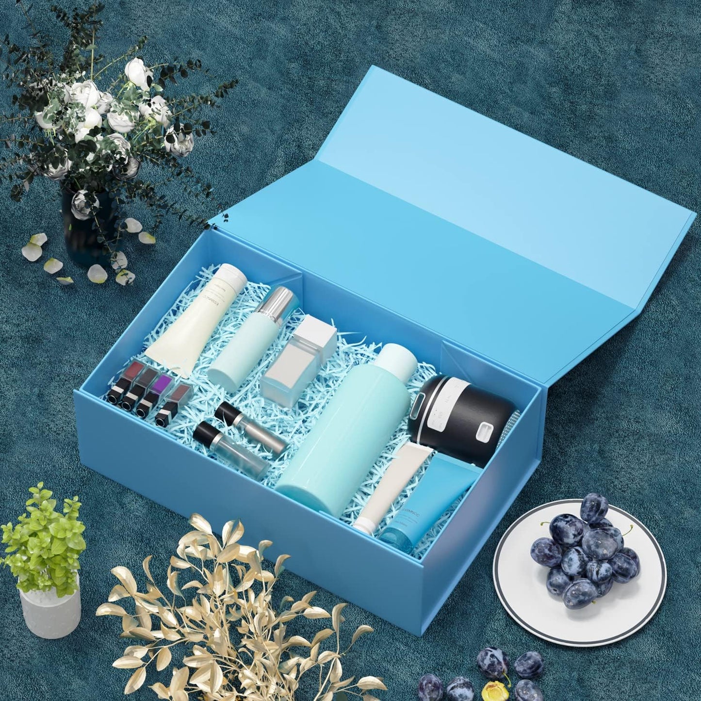 Blue Gift Box, 9.5x6x3'' Gift box for Presents with Lids Magnetic Closure Rectangle Collapsible for Bridesmaid Proposal Box, Wedding, Christmas, Halloween, Birthday Gift Packging