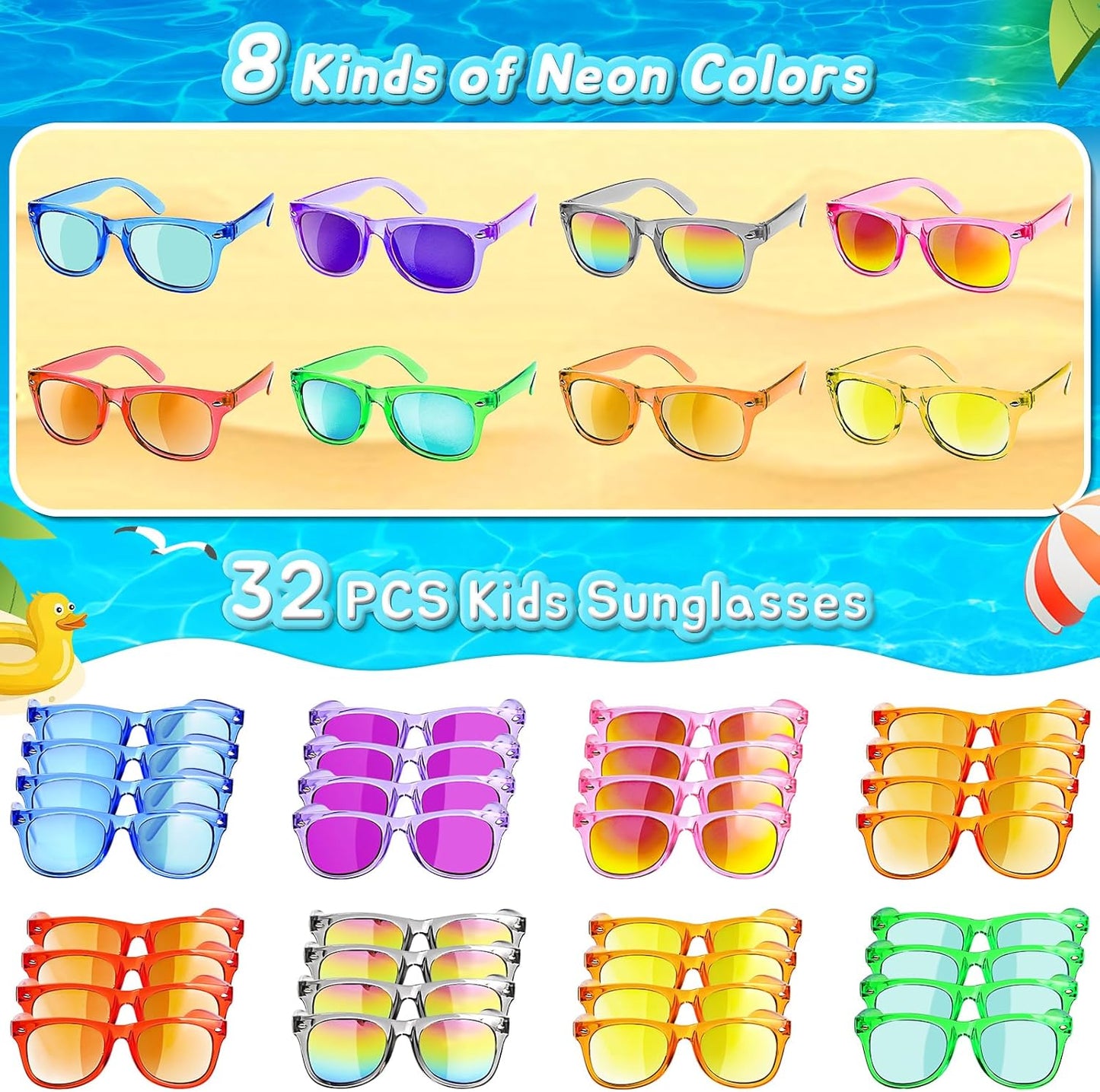 Kids Sunglasses Party Favors - Boys Girls Valentines Day Gifts, Neon Sunglasses with UV 400 Protection for Kids Classroom Favors Birthday Goodie Bags Stuffers - 32 Packs