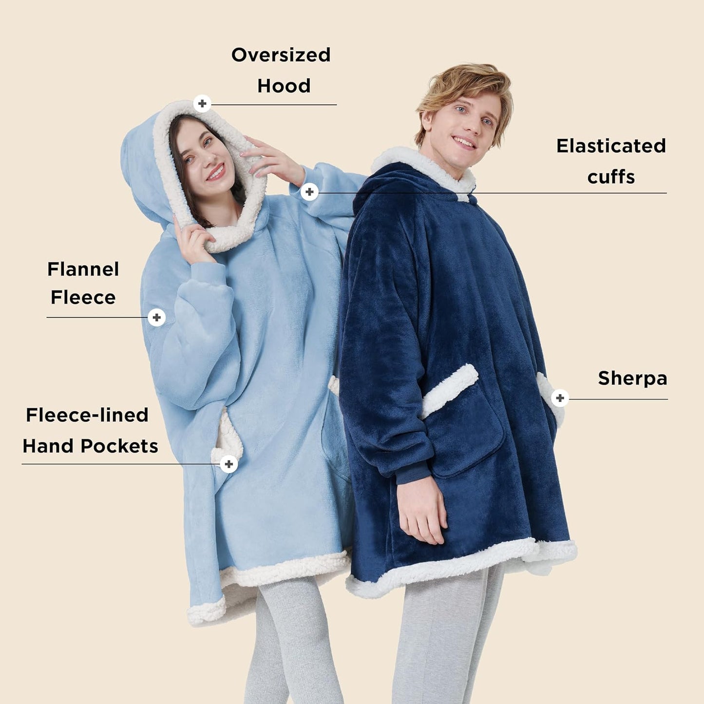Bedsure Blanket Hoodie, Wearable Blanket for Adults & Kids as Gifts for Women Men, Birthday Gifts for Women Mom Girl Sherpa Oversized Hoodie, Sky Blue, Kids
