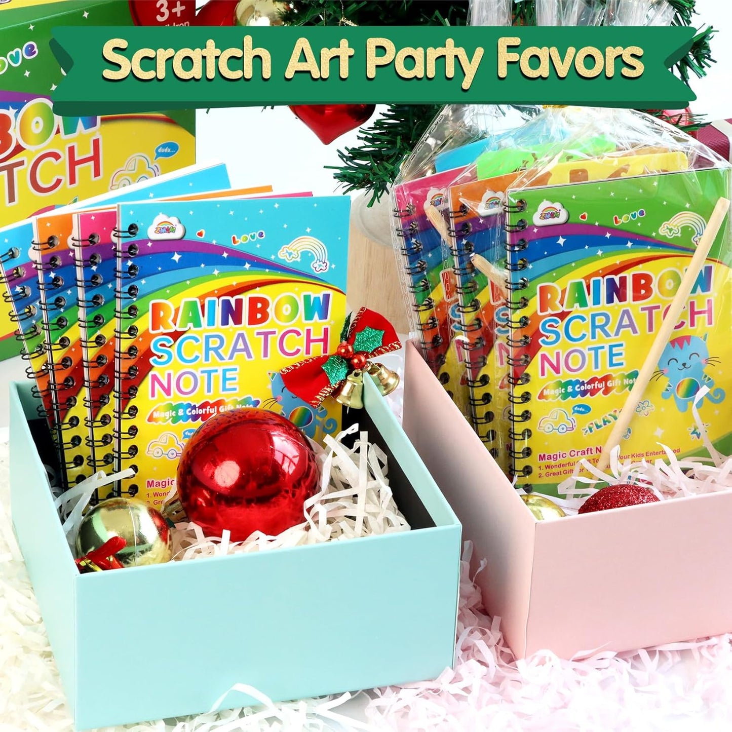 ZMLM Scratch Art Party Favors: 16 Pcs Birthday Gifts Goodie Bags Stuffers Rainbow Scratch Paper Craft Notebooks for Kids 4-8 Classroom Prize Students Back To School Supplies Toy Girls Boys Return Gift