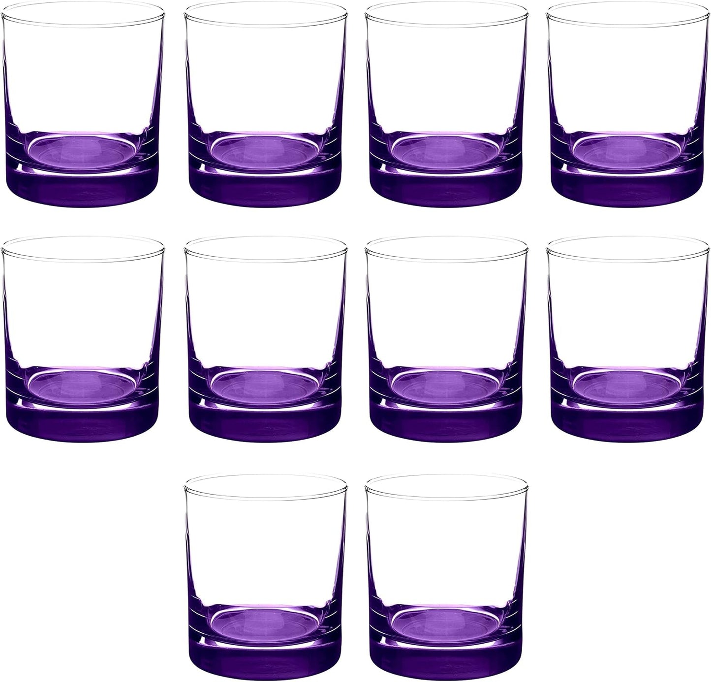 Whiskey Glasses by Libbey 10 oz. Set of 10, Bulk Pack - Heavy Base Old Fashioned Glass, Perfect for Scotch, Bourbon, Whiskey, Cocktail - Purple