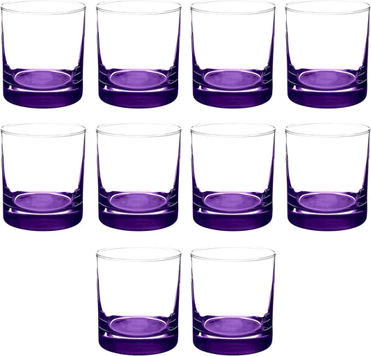 Whiskey Glasses by Libbey 10 oz. Set of 10, Bulk Pack - Heavy Base Old Fashioned Glass, Perfect for Scotch, Bourbon, Whiskey, Cocktail - Purple