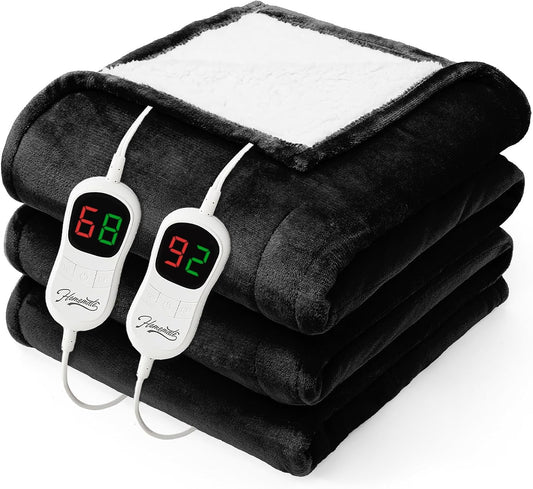 Homemate Heated Electric Blanket Queen Size - 84"x90" Heating Bed Blanket Throw with 10 Heating Levels 8 Hours Auto Off Fast Heating Over-Heat Protection Ultra Soft Flannel ETL Certified, Black