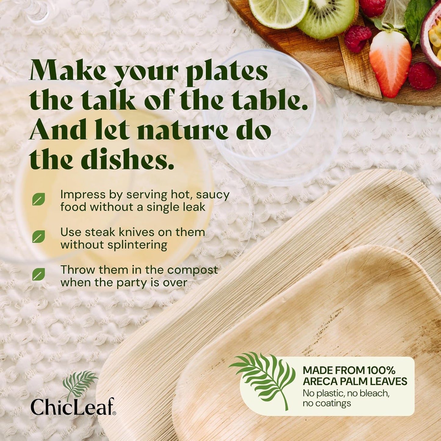 Chic Leaf Compostable & Biodegradable Palm Leaf Disposable Bamboo Plates 4" - Disposable Party Plates for Appetizers - Party Supplies (4'' - 50 Pack)