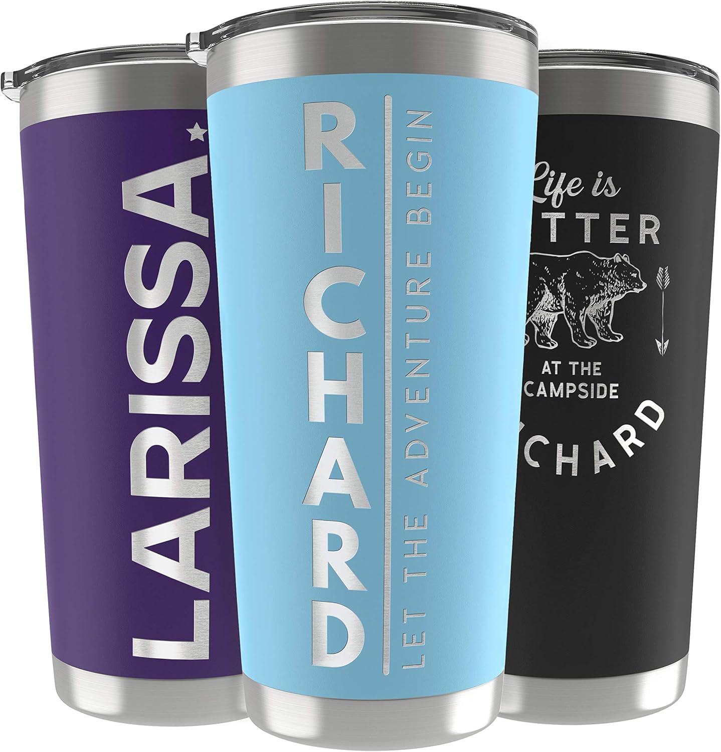 Personalized Gifts For Men - 20 Oz. Custom Tumblers w/Lid, Sky Blue - Insulated Travel Coffee Mugs - Optional Straw Set, Stainless Steel Double Wall Coffee Tumbler, Personalized Cups