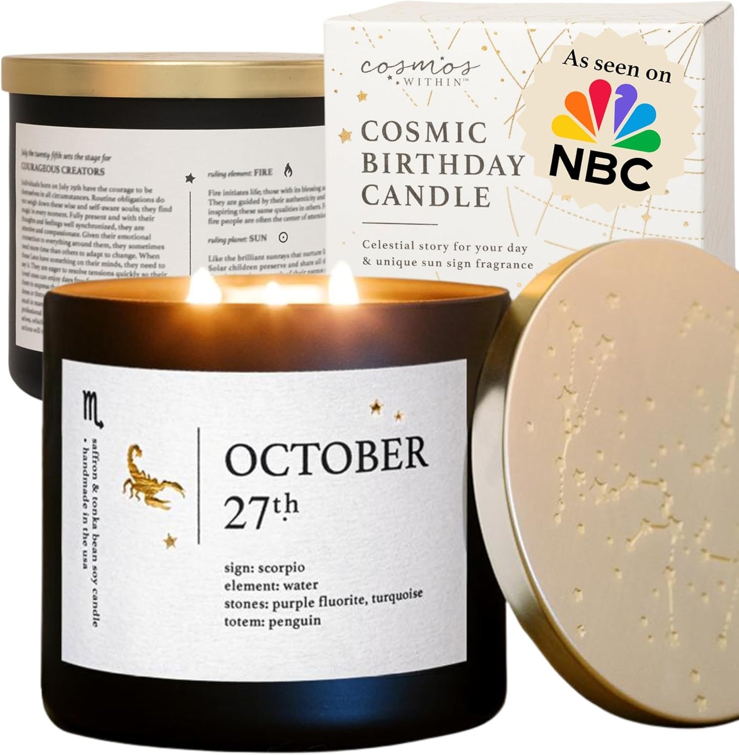 October 27th Personalized Zodiac Candle | Inspirational Astrology Reading and Daily Affirmation for Your Birthdate | Handmade Scorpio Candles | Astrology Birthday Gifts for Women