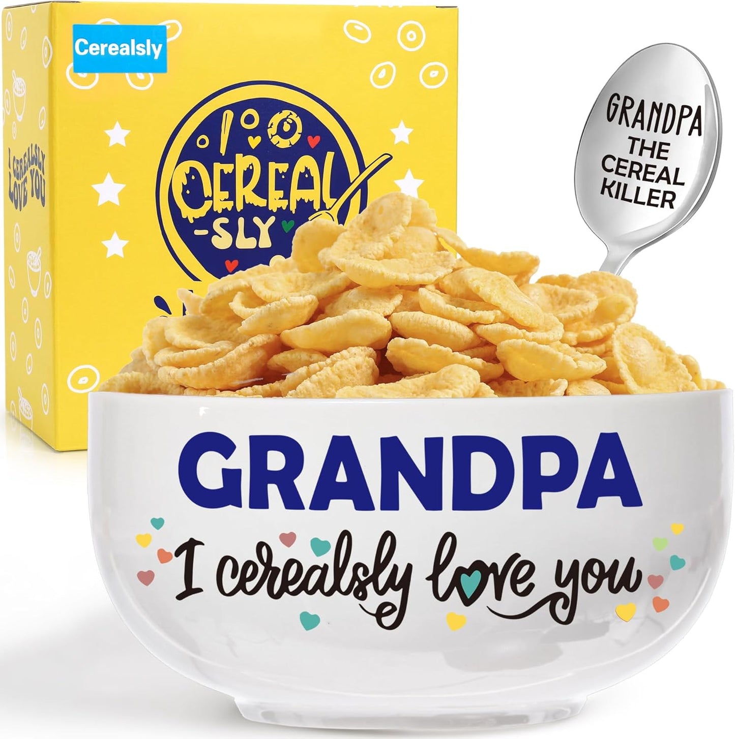 Grandpa Gifts for Fathers Day, Funny Gifts for Grandfather New Grandpa Birthday from Grandkids Granddaughter, Ceramic Cereal Bowl Presents, Grandpa I Cerealsly Love You
