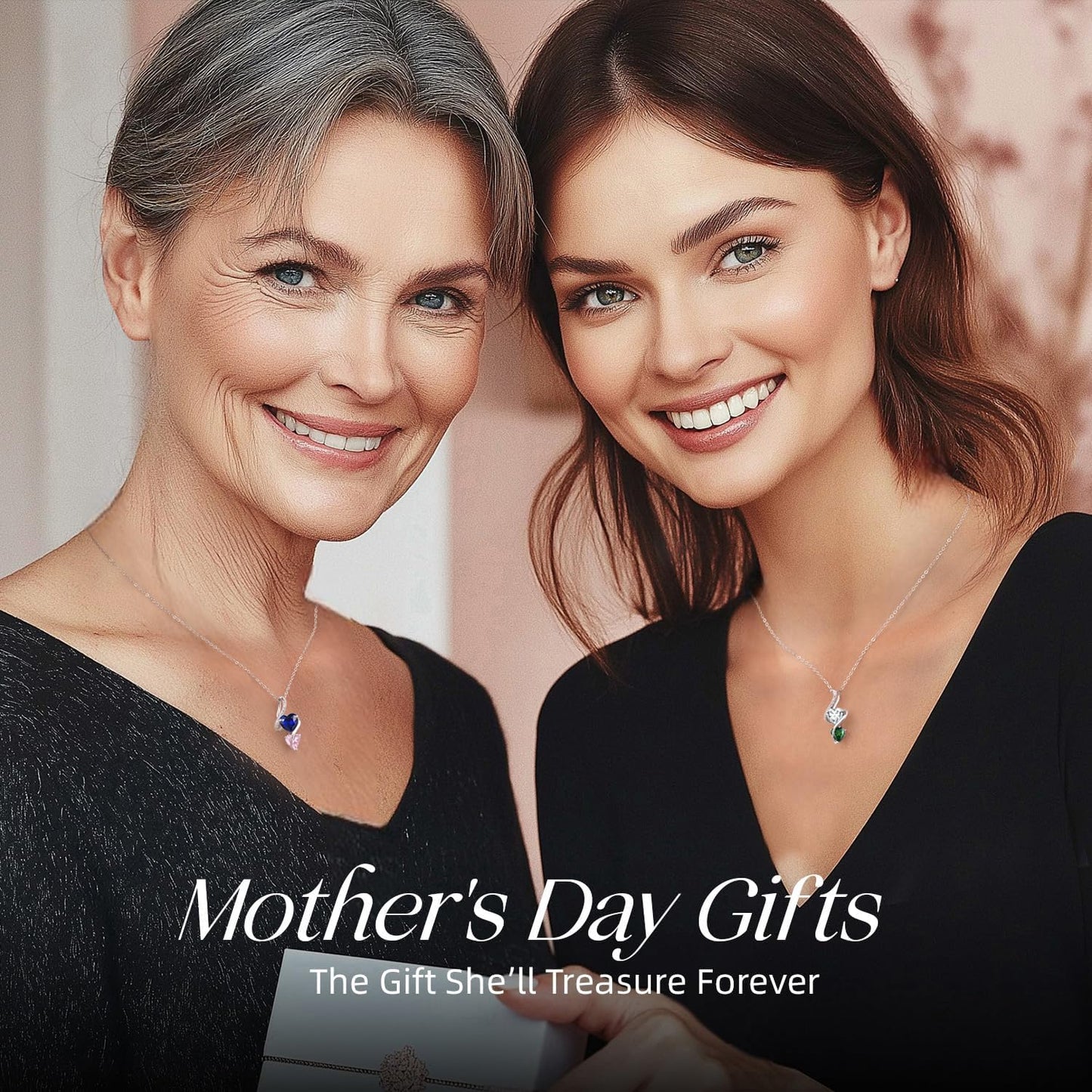 LOUISA SECRET Unique Double Heart Necklace Gifts for Wife Women, 925 Sterling Silver Tiny Birthstone Pendant Jewelry Gift for Her Girlfriend Mom Valentine's Day Anniversary Mother's Day Birthdays & Christmas