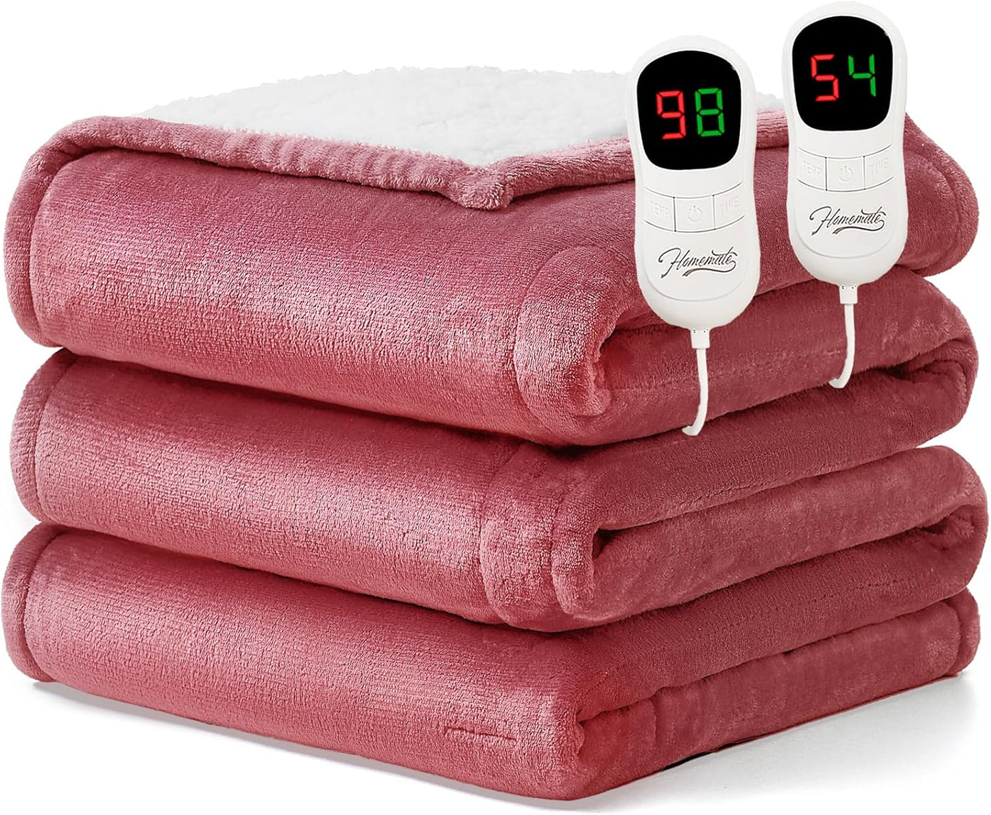 Homemate Electric Heated Blanket King Size - 100"x90" Heating Blanket King Size Dual Control 1/2/4/6/8 Hours Auto-Off 10 Heat Level Over-Heat Protection Flannel Sherpa ETL Certification