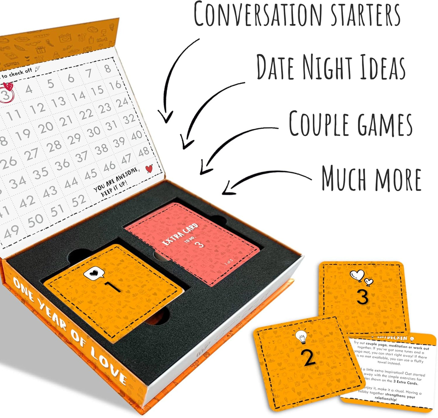 Weekly Date Night Ideas for Couples β Fun & Romantic Gift for Wedding Anniversaries, Valentineβs Day & More β For Husband, Wife, Brides & Bachelorettes β (with Heart Card)
