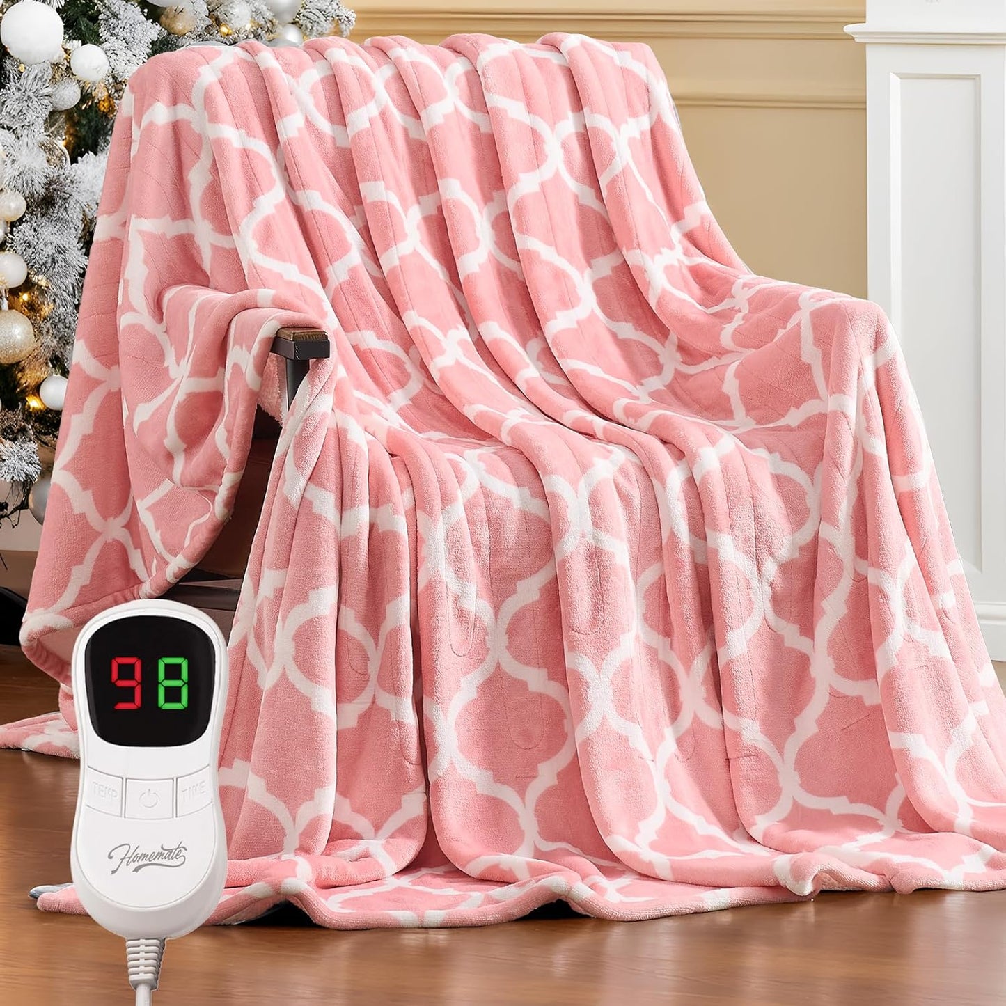 Homemate Heated Blanket Electric Throw - 50“x60“ Heating Blanket with 10 Fast Heat Levels 8 Hours Auto Off Soft Cozy Flannel Over-Heated Protection ETL Certification Keep Warming in Home