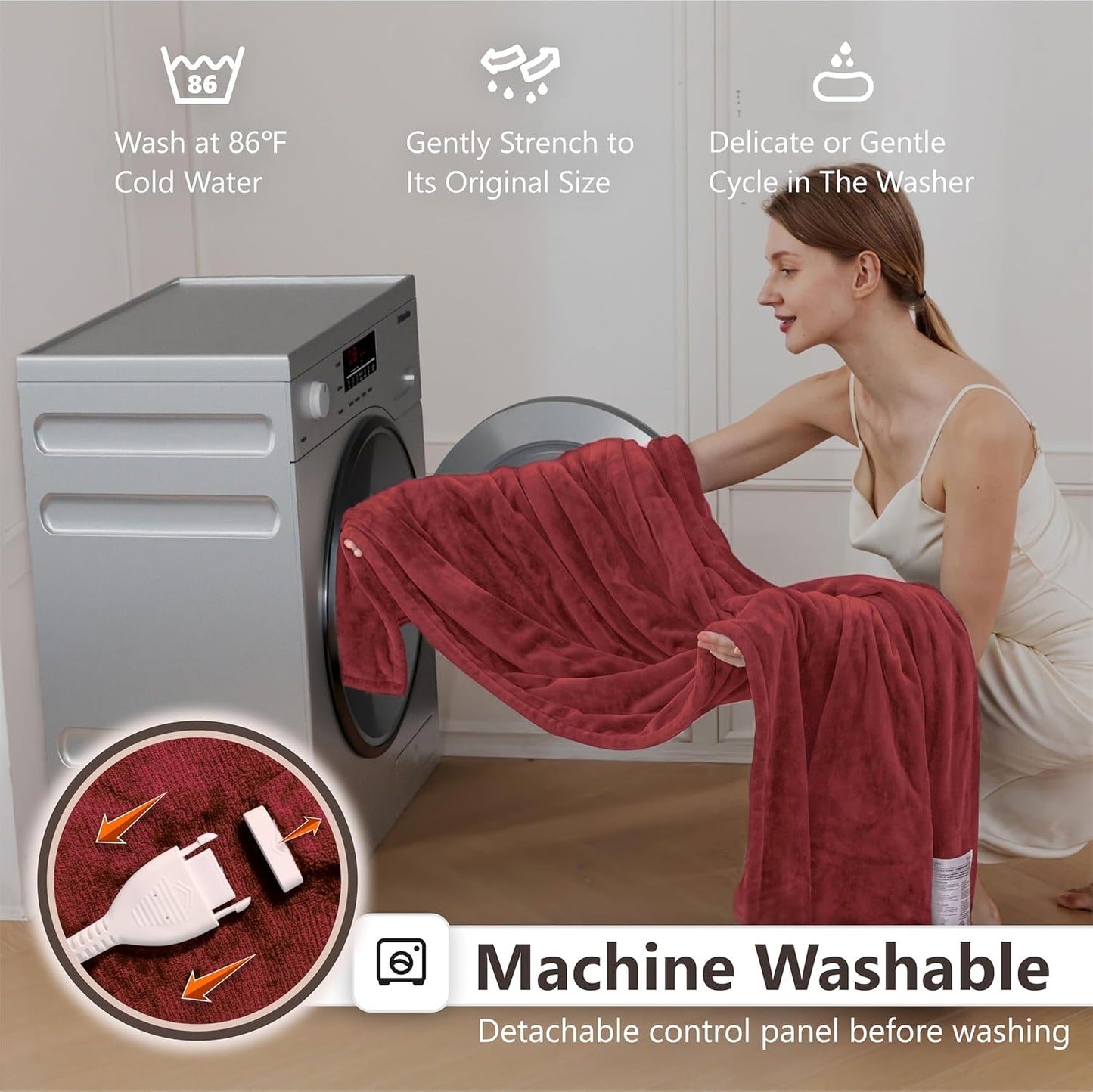 Wapaneus Heated Blanket Electric Queen Size 84"x90"-Dual Control with 10 Heat Levels 12 Timer Settings and 8 Hours Auto-Shut Off,Fast-Heating Electric Blanket,ETL Listed Machine Washable,Red