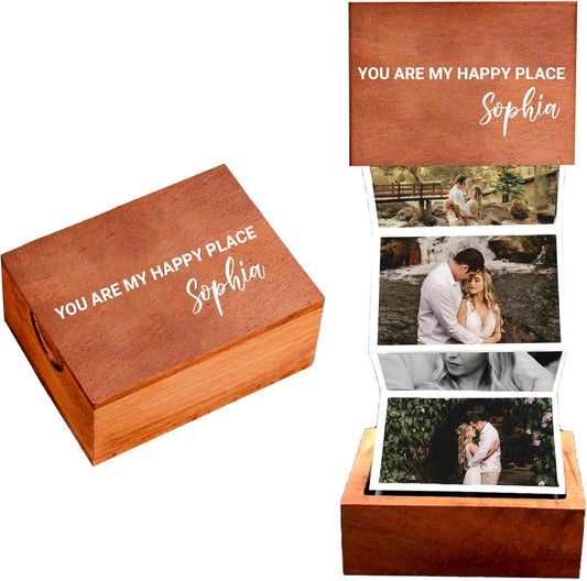 Custom Pull Out Photo Album for Couple, Personalized Photo Box, Couple Gifts, Gift For Him And Her Valentine, Sentimental Gift Wife Husband, Outline, Anniversary, Numeral Date, Style 1