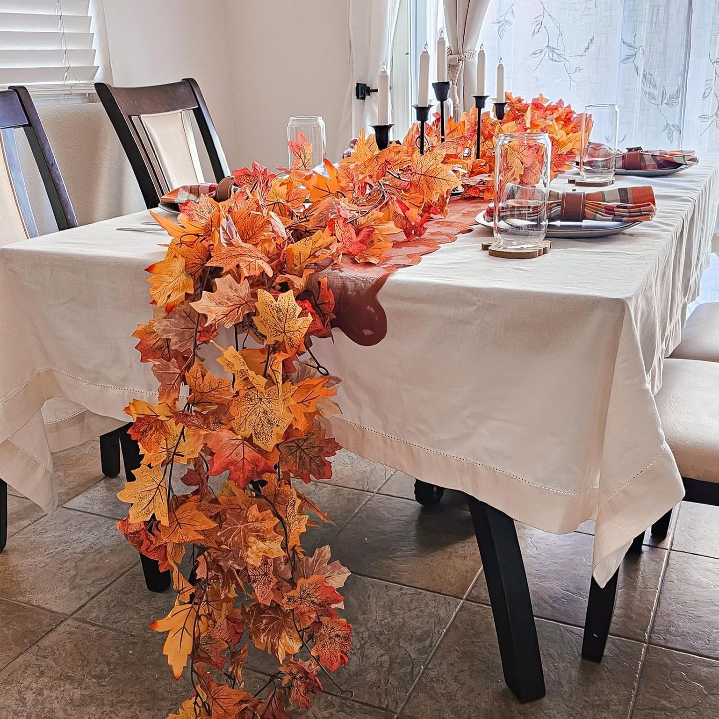 CQURE 9 Pack Fall Leaf Garland, Total 53.1Ft Artificial Fall Vines Autumn Garland Fall Maple Leaves Thanksgiving Decor for Home Wedding Fireplace Christmas