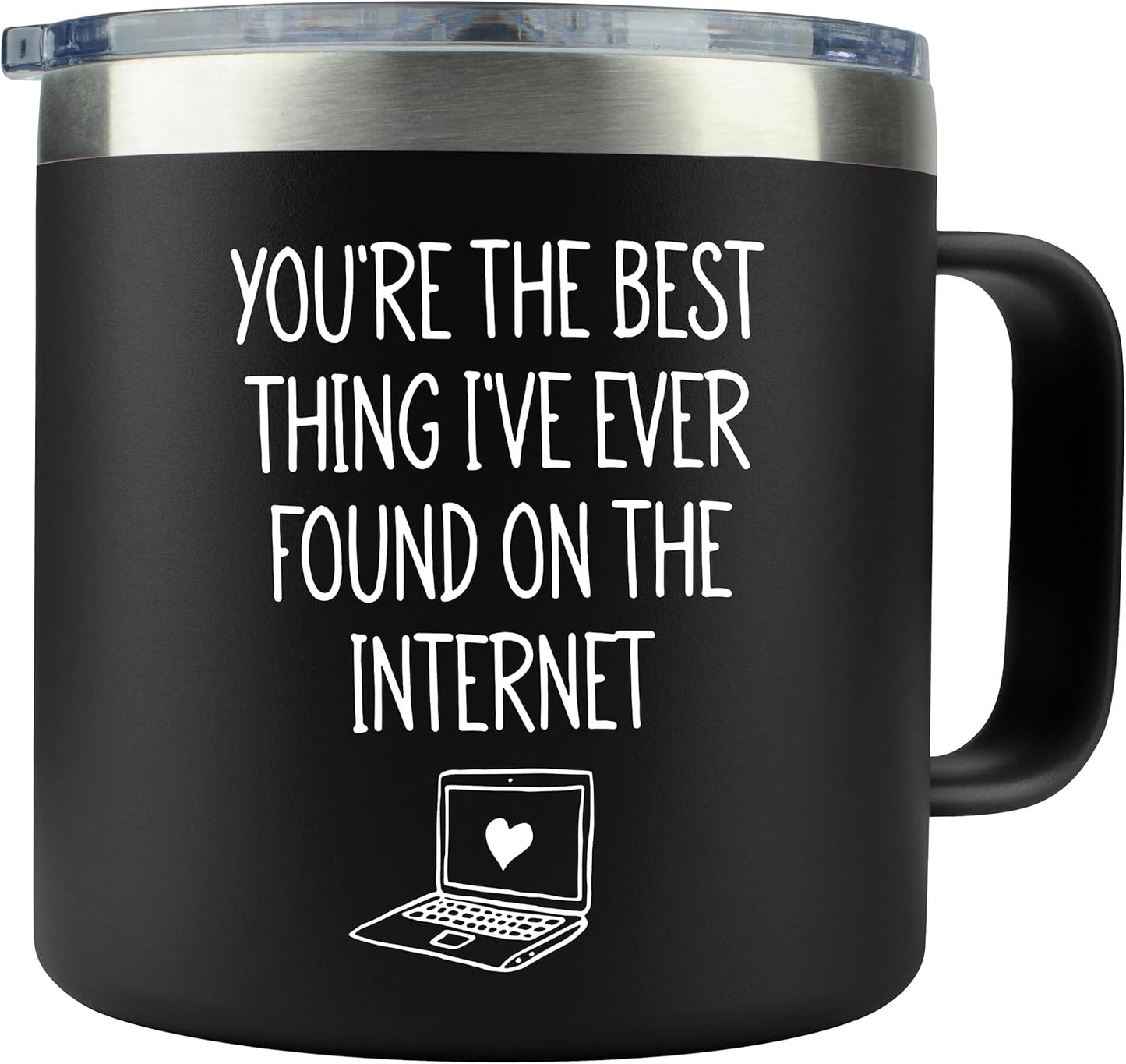 KLUBI You're The Best Thing I Found On The Internet Black Tumbler 14 Ounce - Husband Birthday Gift from Wife, Funny Romantic Cup, Anniversary Present for Men, Boyfriend Gifts, Presents For Him