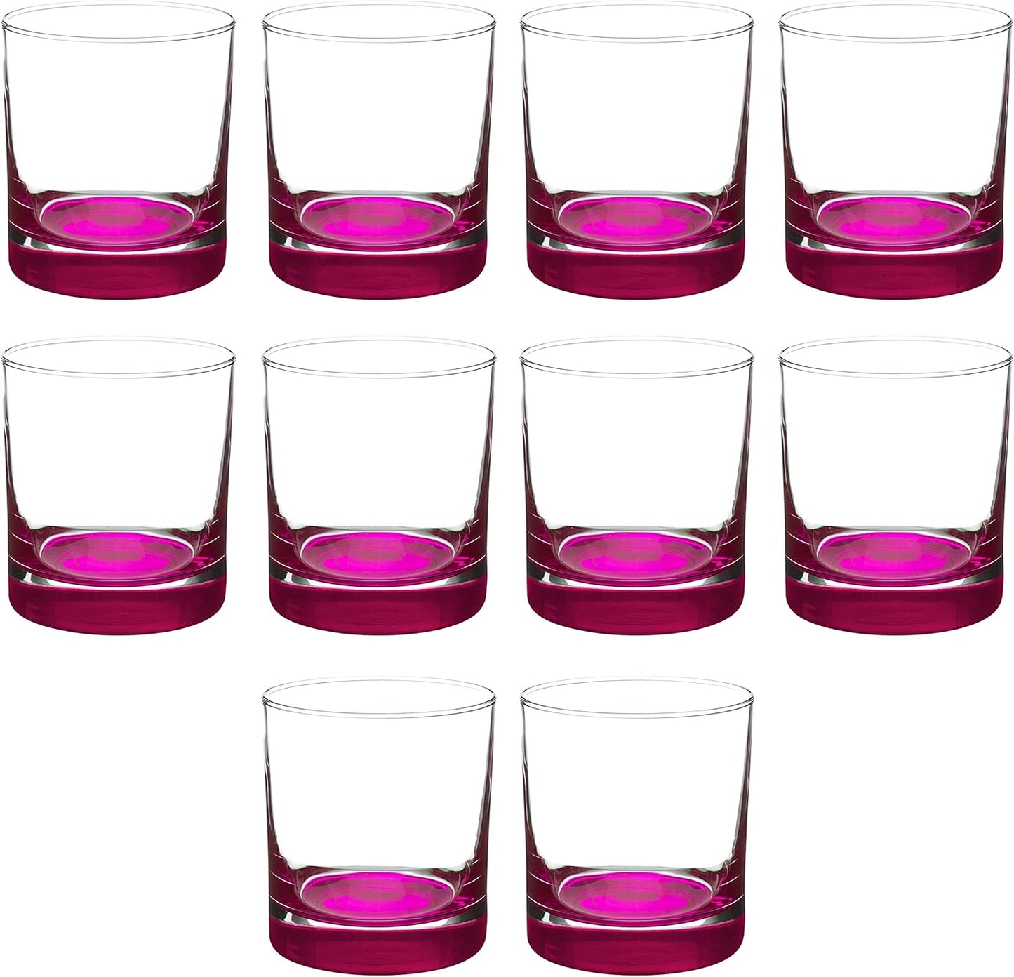 Whiskey Glasses by Libbey 10 oz. Set of 10, Bulk Pack - Heavy Base Old Fashioned Glass, Perfect for Scotch, Bourbon, Whiskey, Cocktail - Pink