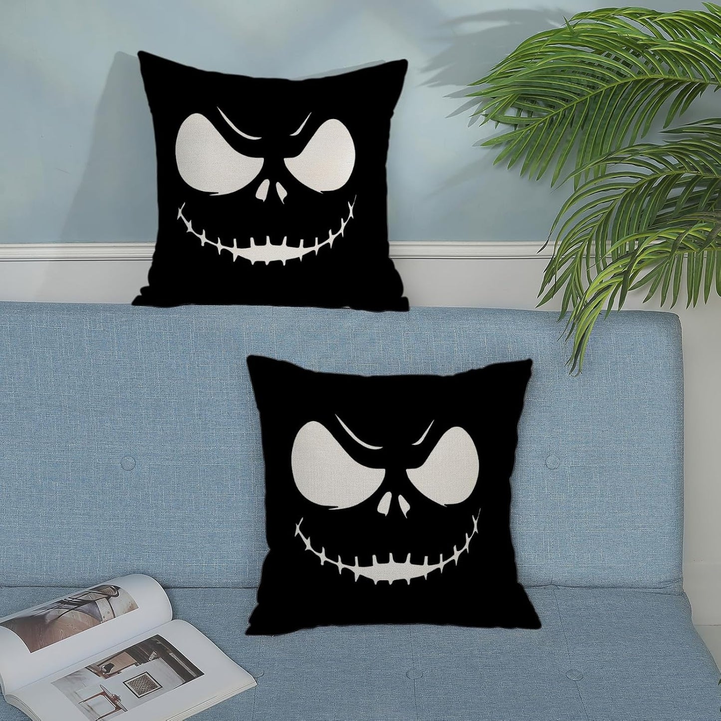 Halloween Pillow Covers 18x18 inches Set of 2 Spooky Black Throw Pillow Covers Outdoor Autumn Halloween Decoration Black Pillowcase Farmhouse Decorative Linen Cushion Case for Home Sofa Couch