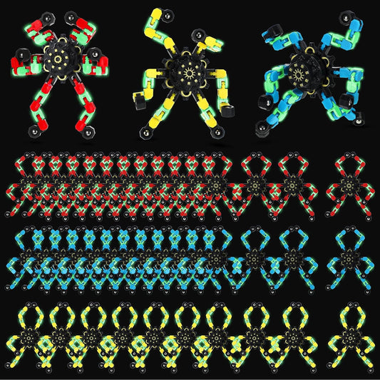 40 Pack Funny Sensory Fidget Toy Transformable Chain Robot Finger Toy DIY Deformation Robot Mechanical Spinners Stress Relief Autistic Gifts for Adult Teen Prize Stuffer Party Favor (Luminous)