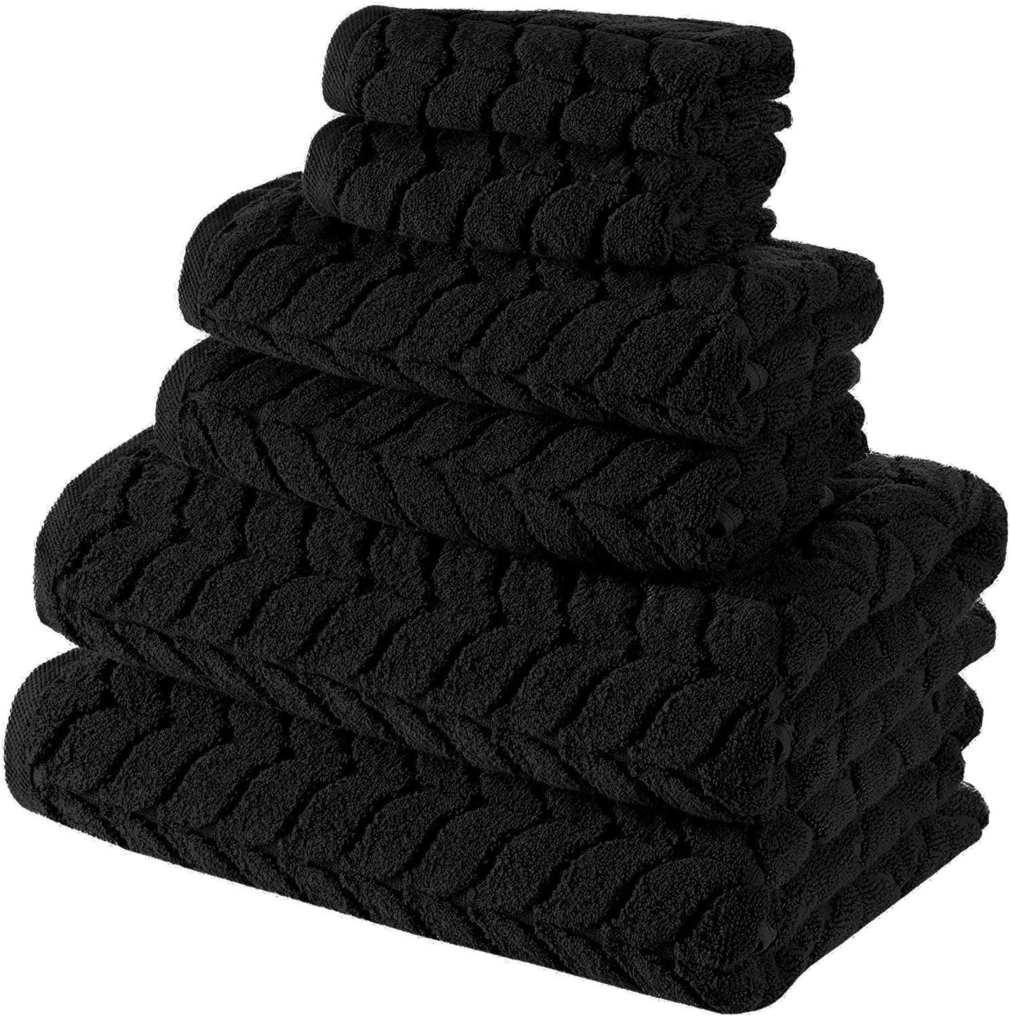 BAGNO MILANO Turkish Bath Towels, Soft Plush Jacquard Luxury Bath Towels, Quick Dry Towel Set (Black, 6 pcs Towel Set)