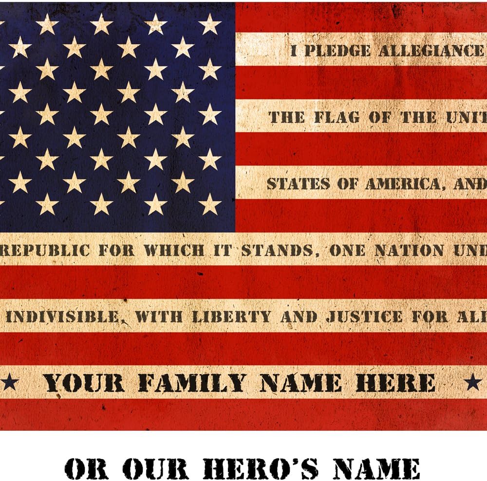 IPIC - American Flag, Personalized Canvas print with Family Name and Oath, Custom Canvas Wall Art for Independent Day, Thanksgiving and Christmas. 24x16