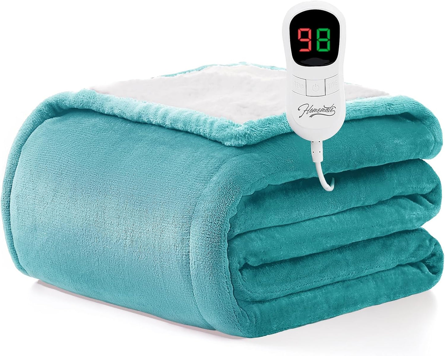 Homemate Electric Heated Blanket Full Size - 72"x84" Heating Blanket Full Size 1/2/4/6/8 Hours Auto-Off 10 Heat Level Over-Heat Protection Flannel Sherpa ETL Certification