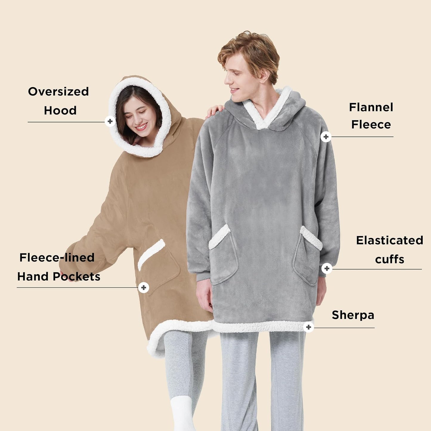 Bedsure Blanket Hoodie, Wearable Blanket for Adults & Kids as Gifts for Women Men, Birthday Gifts for Women Mom Girl Sherpa Oversized Hoodie, Gold Brown, Oversize