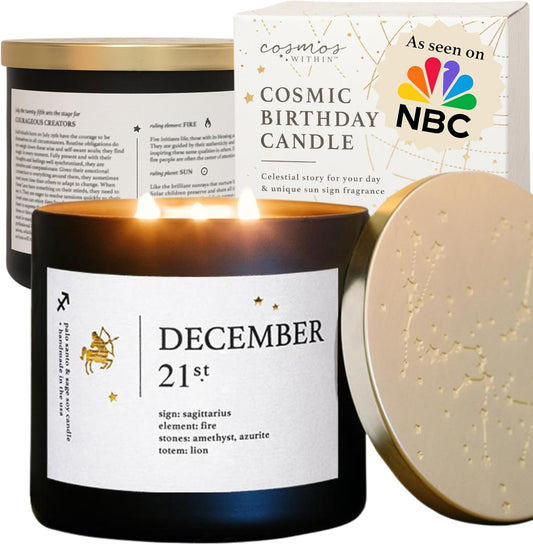 December 21st Personalized Zodiac Candle | Inspirational Astrology Reading and Daily Affirmation for Your Birthdate | Handmade Sagittarius Candles | Astrology Birthday Gifts for Women