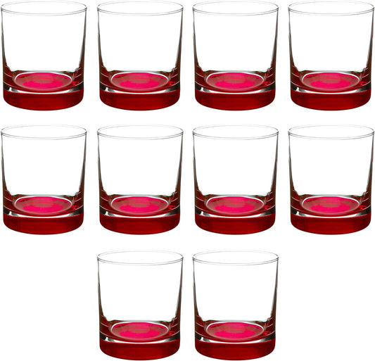 Whiskey Glasses by Libbey 10 oz. Set of 10, Bulk Pack - Heavy Base Old Fashioned Glass, Perfect for Scotch, Bourbon, Whiskey, Cocktail - Red
