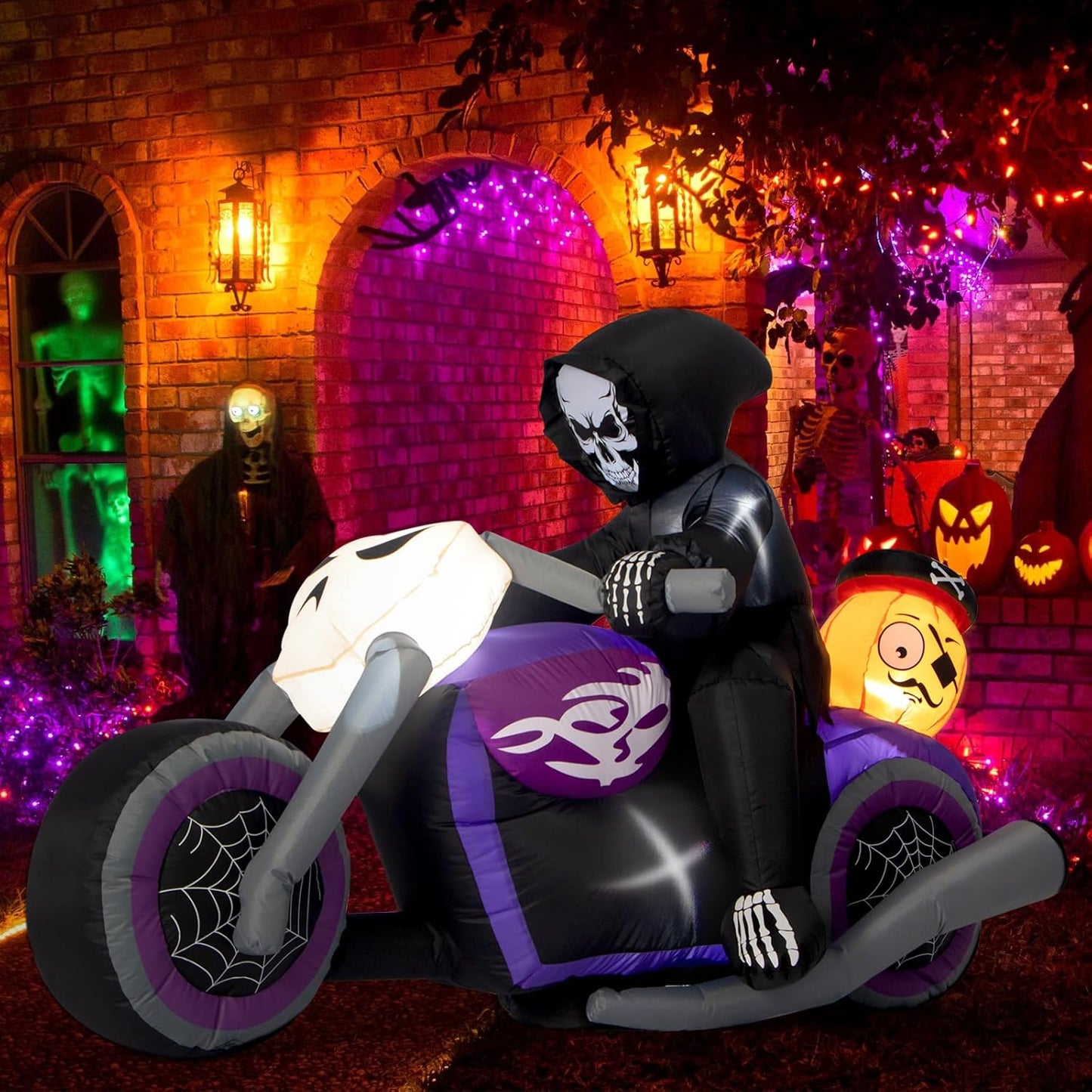 Sizonjoy Halloween Inflatables Black Rider with Pumpkin, 6 FT Halloween Decorations with Built-in LEDs, Halloween Blow Up Yard Decorations for Indoor Outdoor Party Garden