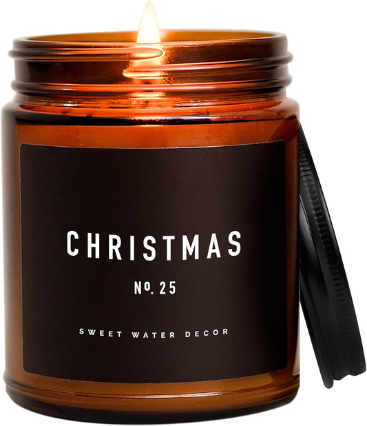 Sweet Water Decor Christmas Candle | Christmas Tree, Apple Cider, and Cinnamon, Winter Holiday Scented Soy Candles for Home | 9oz Amber Jar, 40 Hour Burn Time, Made in The USA