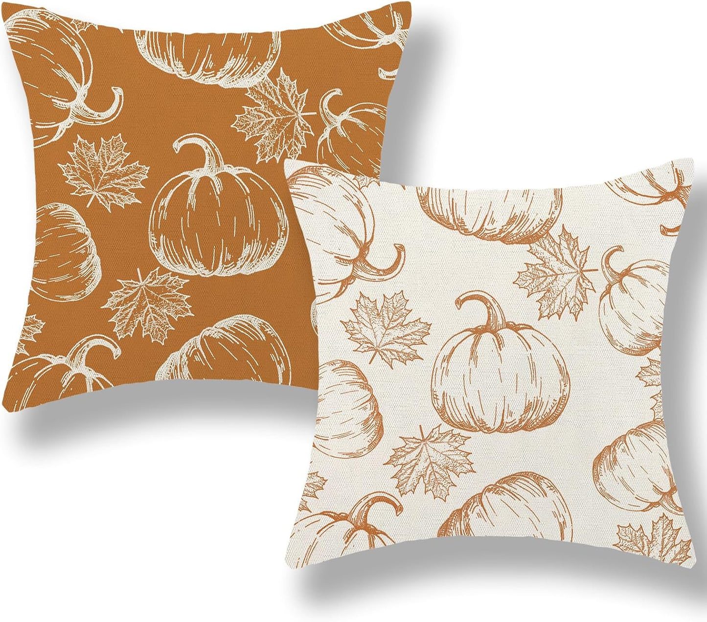 Fall Pillow Covers 18x18 Set of 2 Autumn Orange Pumpkin Maple Leaves Throw Pillow Covers Outdoor Thanksgiving Decorations Pumpkin Pillowcase for Home Decorative Cushion Covers for Couch Sofa