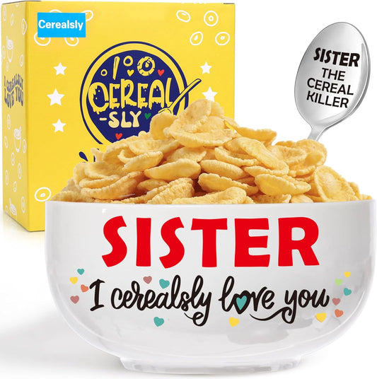 Sister Birthday Gifts from Sisters, I Cerealsly Love You, Perfect Graduation Christmas Gift for Big Little Sisters Sis from Brother, Best Sister Ever Gifts, Cereal Bowl Presents Box