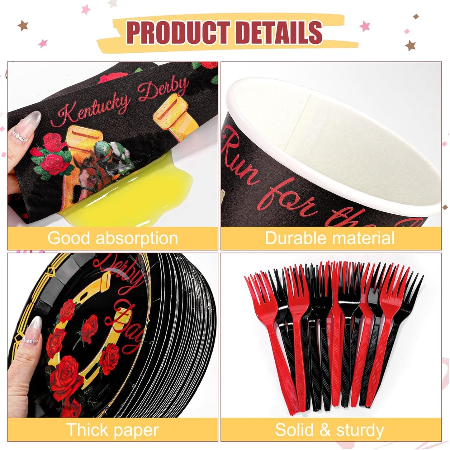144 Pieces Horse Racing Party Tableware Sets Including Disposable Plates Napkins Cups Forks Serves 24 for Birthday Horse Theme Party Supplies