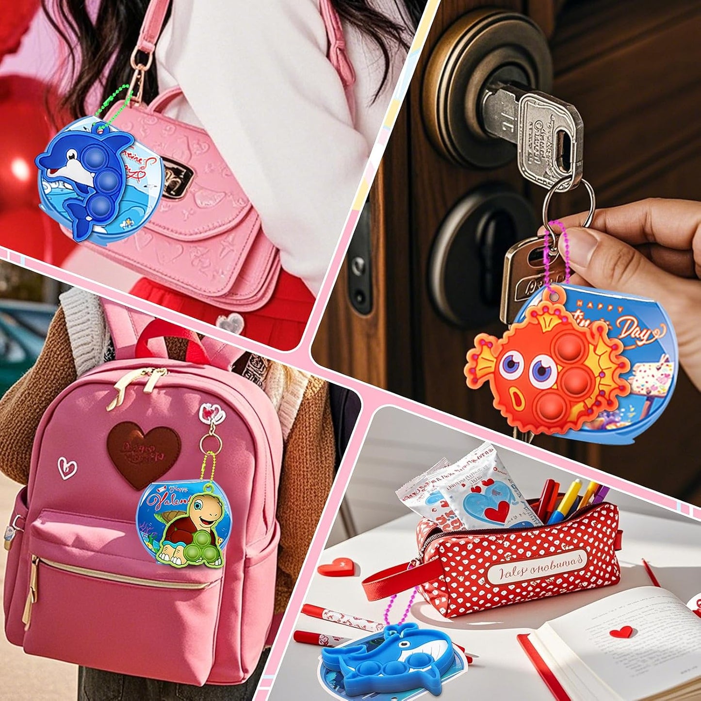 32 PCS Valentines Day Gifts for Kids,Valentines Cards for Kids Classroom with Sea Animal Pop Fidget Toys,Valentines Exchange Gifts for Classroom,Valentines Party Favors for Boys Girls