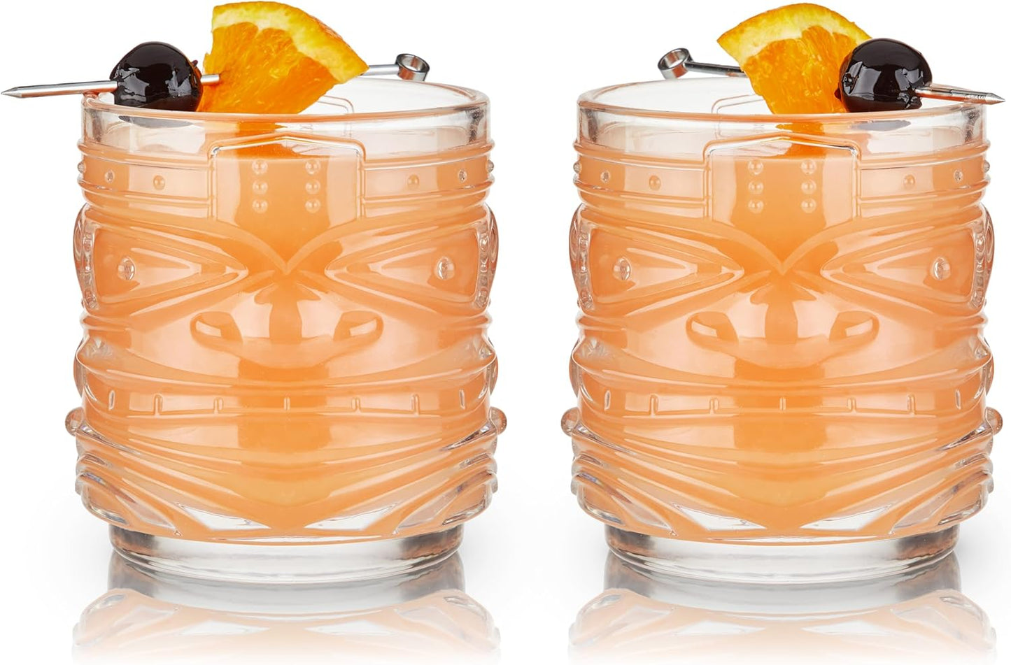 Viski Pacific Tiki Glasses Stackable Lowball DOF Tumblers, Tropical Cocktail and Bar Gifts for Rum and Whiskey, 12 Oz, Set of 2