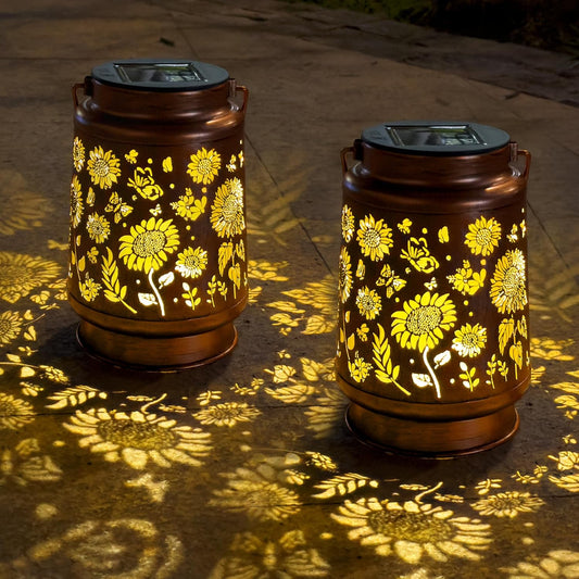 2 Pack Sunflower Solar Lantern Lights, Outdoor Lanterns Garden Decor, Hanging Solar Lantern for Backyard Porch Patio Table Yard Balcony Lawn Pathway, Gifts for Women Grandma Mom