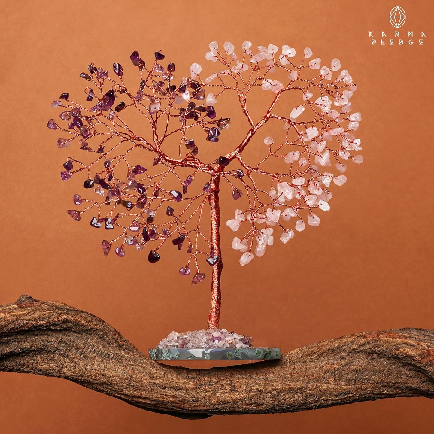 Crystal Tree for Home and Office Decoration, Amethyst & Rose Quartz Healing Stones Handmade Tree of Life for Positive Energy, Money, Good Luck, Christmas Decor, Birthday Gifts for Women, Mom
