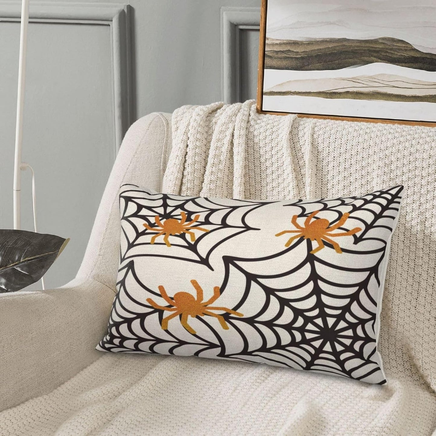 Black Spider Web Pillow Covers 12x20 inches Set of 2 Halloween Decorative Throw Pillow Covers Halloween Decor Spider Farmhouse Linen Cushion Case for Home Sofa Couch Outdoor Decoration