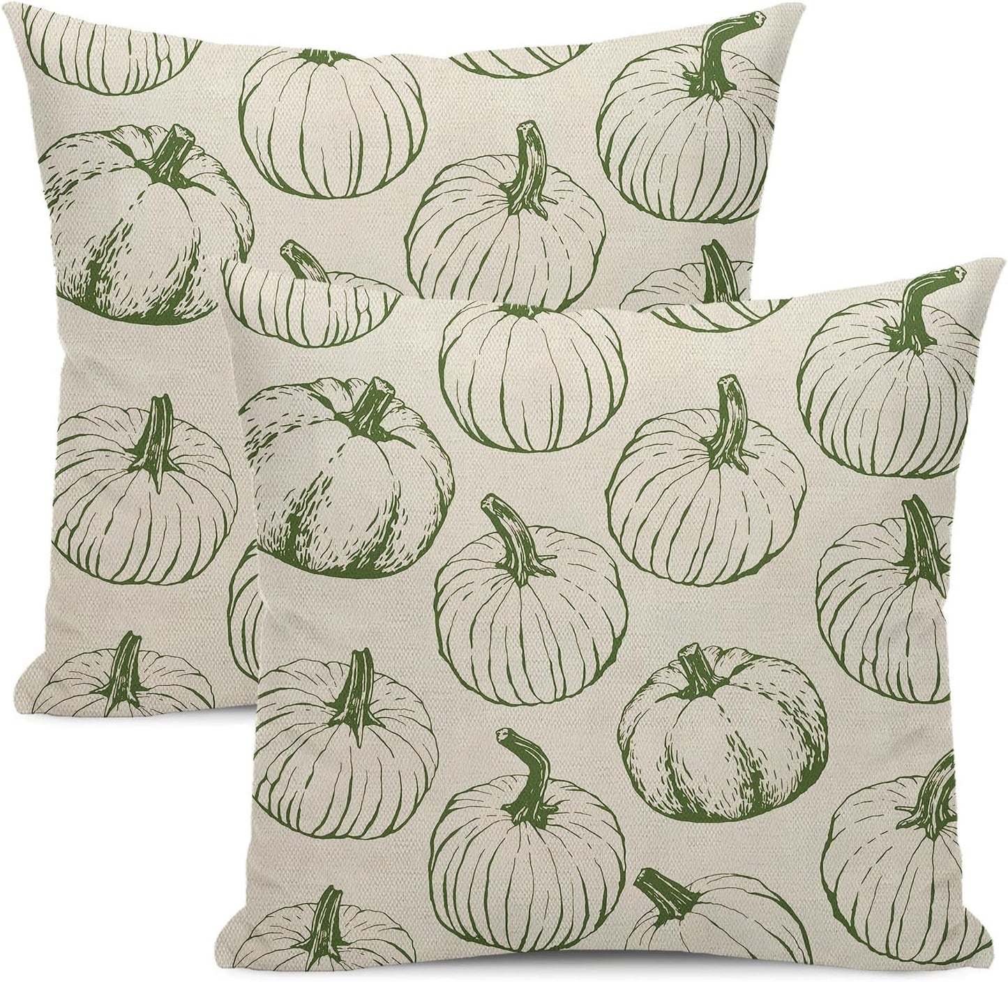 Fall Pillow Covers 18 x 18 Set of 2 Green Pumpkin Autumn Throw Pillow Covers Harvest Thanksgiving Farmhouse Pillowcase Outdoor Decorative Linen Cushion Case Decor for Home Sofa Couch