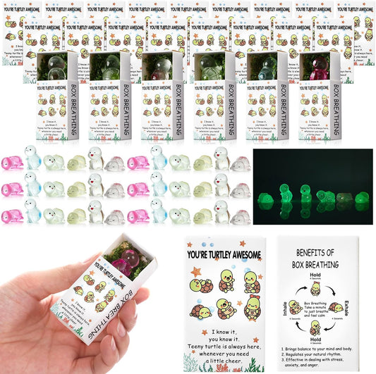 48 Sets Employee Appreciation Gifts Bulk Luminous Resin Animals Breathing Box Party Favor, Team Building Emotional Support Gifts Positive Thank You for Staff Coworkers(Turtley Awesome)