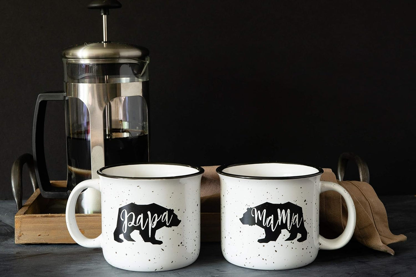 Farmhouse Mama Bear & Papa Bear Funny Campfire Couples Coffee Mug Set | 14oz Ceramic Mugs | Mama Bear Mug, Papa Bear Mug | Perfect for Parents