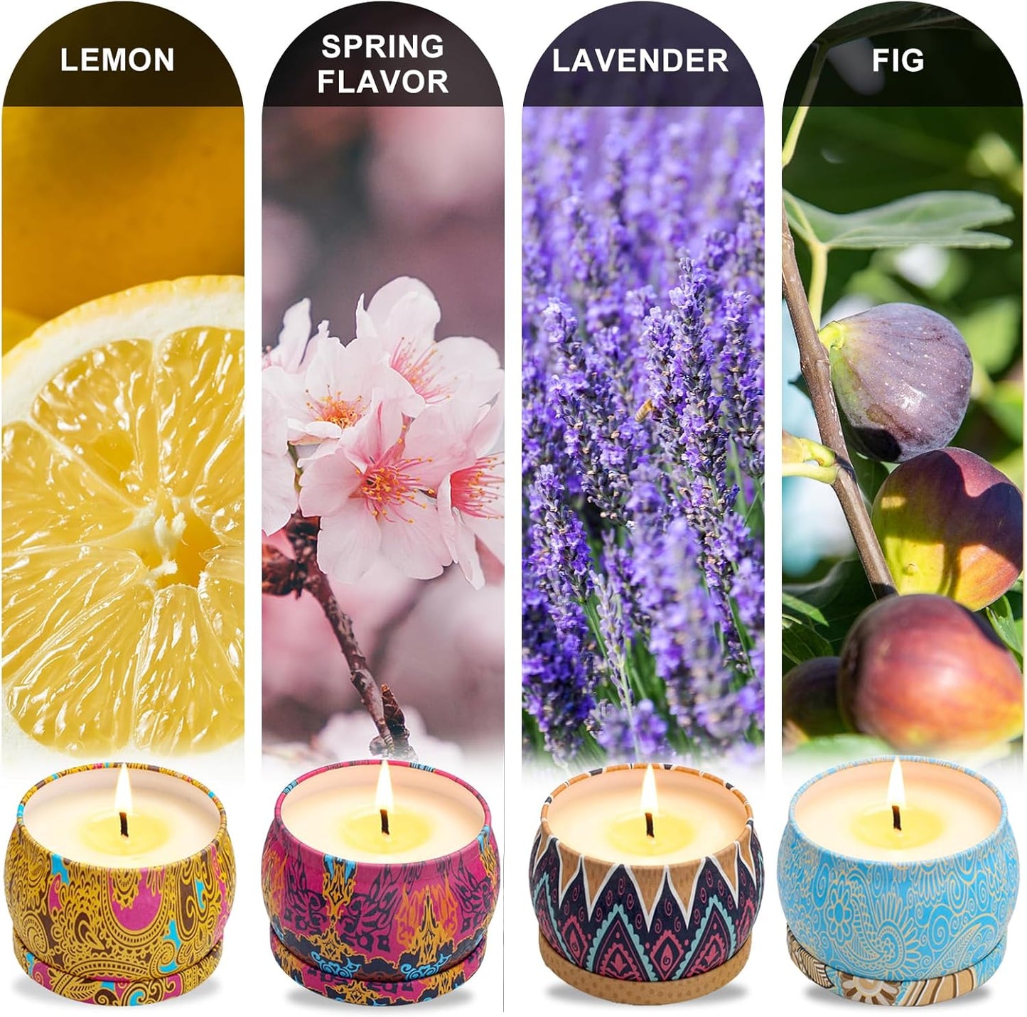 4 Pack Scented Candles Gifts for Women: Aromatherapy Candle Set, Soy Candles for Home Scented, Up to 120H Burning, Candle Gift Set for Bath Meditation Birthday, Diwali, Thanksgiving, Christmas Gifts