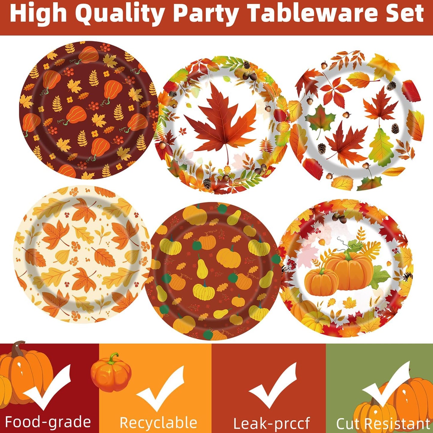 Thanksgiving Plates 60Pcs Fall Thanksgiving Paper Plates 9 Inch Autumn Maple Leaves Pumpkins Disposable Plates for Thanksgiving Fall Party Decoration Supplies