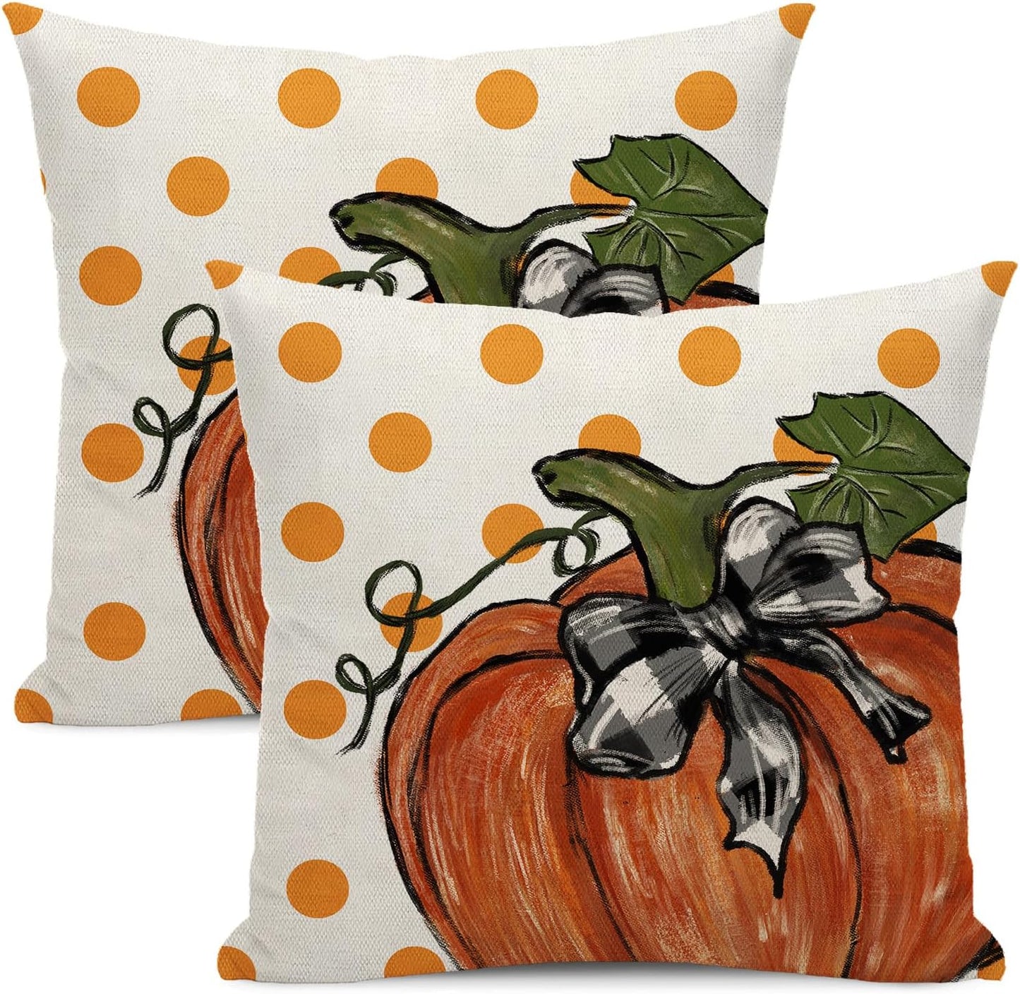 Fall Pillow Covers 18 x 18 Inch Set of 2 Orange Polka Dot Pumpkin Maple leaves Throw Pillow Covers Outdoor Autumn Thanksgiving Harvest Farmhouse Pillowcase Cushion Case For Home Sofa Fall Decor