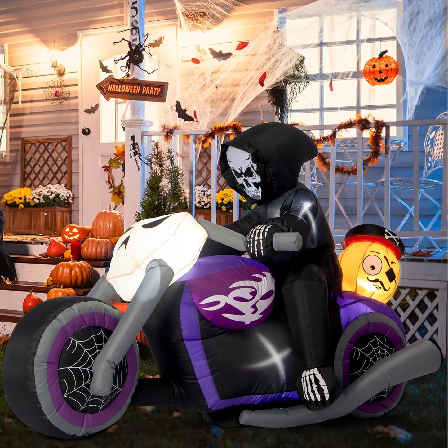 Sizonjoy Halloween Inflatables Black Rider with Pumpkin, 6 FT Halloween Decorations with Built-in LEDs, Halloween Blow Up Yard Decorations for Indoor Outdoor Party Garden