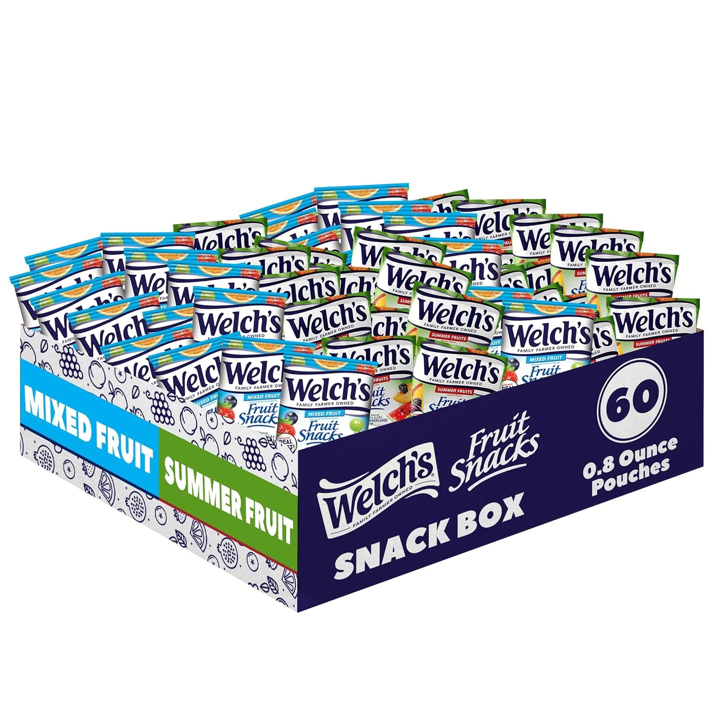 Welch's Fruit Snacks, Mixed Fruit & Summer Fruits Variety Pack, Great for School Lunches, Bulk Pack, Individual Single Serve Bags, 0.8 oz (Pack of 60)