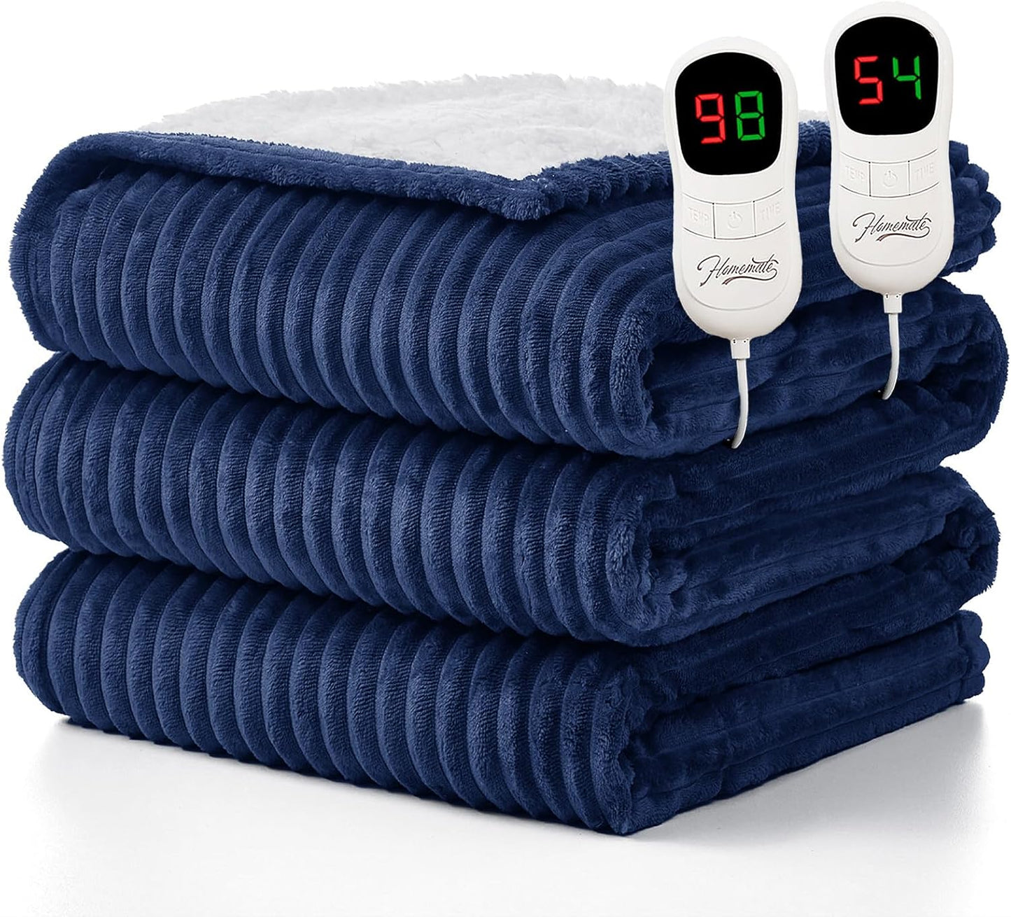 Homemate Electric Heated Blanket King Size - 100"x90" Heating Blanket King Size Dual Control 1/2/4/6/8 Hours Auto-Off 10 Heat Level Over-Heat Protection Soft Flannel Sherpa ETL Certification