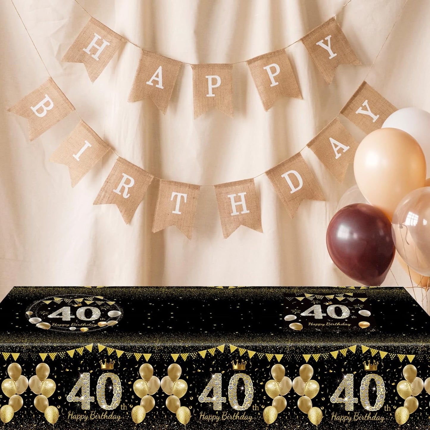 41Pcs 40th Birthday Decorations for Men Women, Black Gold 40 Year Old Birthday Party Supplies Include 20 Plates 20 Napkins and 1 Tablecloth, Black Gold 40 Aged Birth Party Tableware